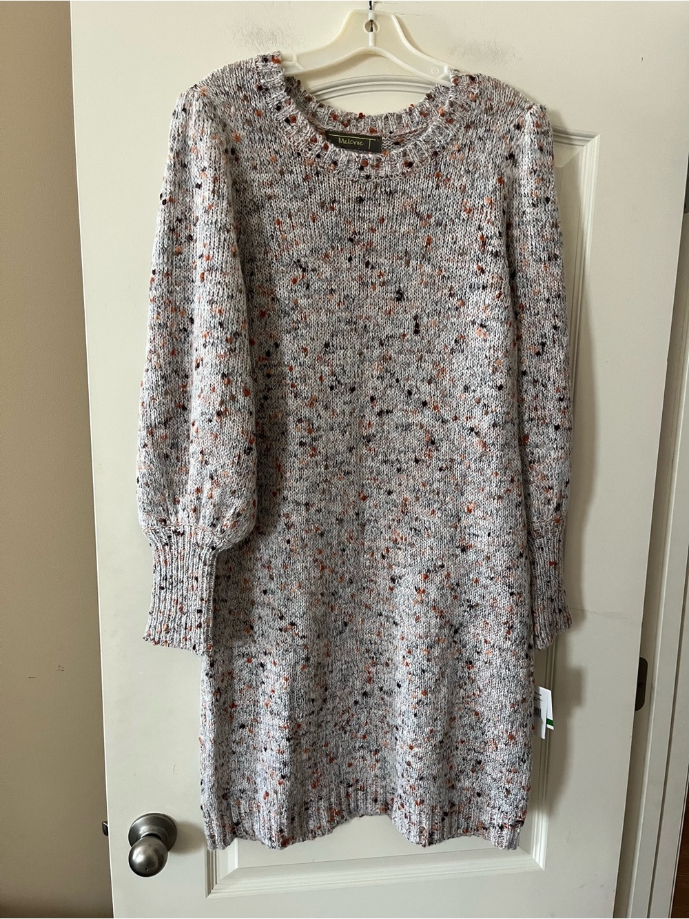 Melonie T gray Speckled Crewneck Sweater Dress with Rust Flecks Women’s Size L